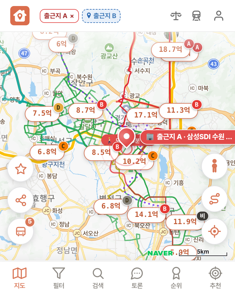 딱집 삼성SDI 수원 본사 화면